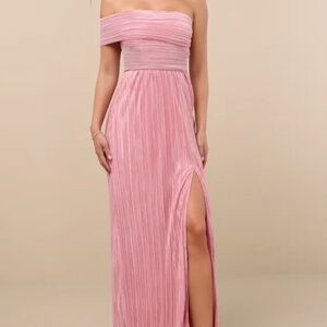 Lulus Poised Performance Pink Plisse One-shoulder Maxi Dress - Size M